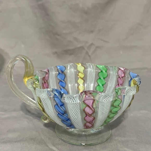 Vintage Murano Glass Latticino Cup Italy Studio Art Glass - Picture 3 of 9